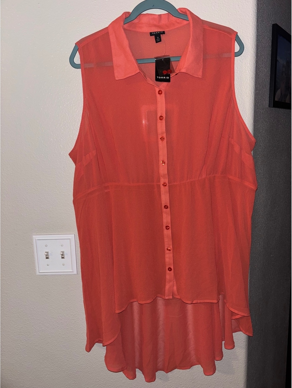 NWT Torrid Chiffon Babydoll Tunic Womens 3X 3 22-24 Coral Orange High Low